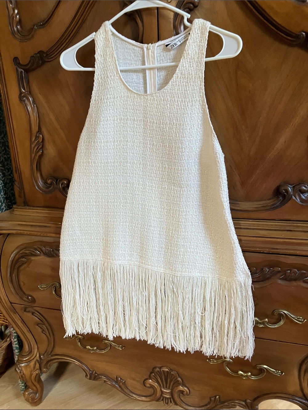 Zara Cream Fringe Bouclé Sleeveless Top